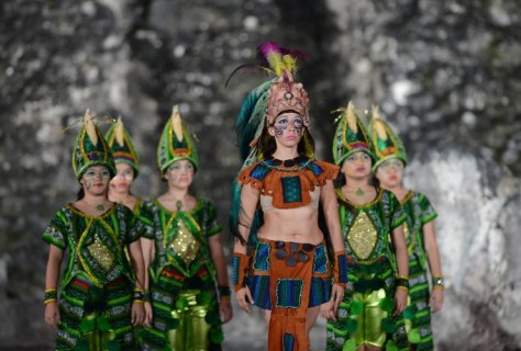 GUATEMALA: A folkloric group performs during celebrations marking the end of the Mayan 'Long Count' Calendar at Tikal, one of the largest archaeological sites of the ancient civilisation