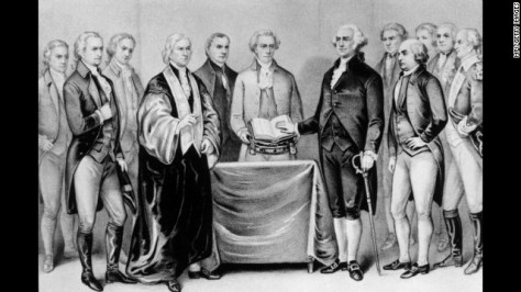 Sword for em side, George Washington take em inaugural oath as the first president of the United States on April 30, 1789