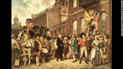 George Washington stands outside his carriage at his second inauguration on March 4, 1793