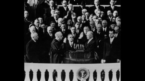 Dwight D. Eisenhower takes the oath of office on January 20, 1953