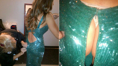 At the 2012 Emmy Awards, actress Sofia Vergara's dress split down the backside. Thankfully, her stylist  sew her back into the dress so that she go fit continue onto the stage to collect em award with castmates on the hit show, Modern Family