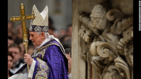 Benedict arrives to lead the Vesper prayer with members of Rome's universities in December 2012 at St. Peter's Basilica.