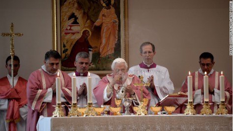 Benedict celebrates Mass during a visit to San Patrizio al Colle Prenestino parish on the outskirts of Rome in December 2012.