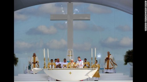 Benedict celebrates an open-air Mass in the Terreiro do Paco in Lisbon, Portugal, in May 2010.