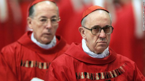 Bergoglio, right, and Peru's Cardinal Juan Luis Cipriani Thorne attend the special "pro eligendo summo pontifice" (to elect supreme pontiff) Mass in Vatican City in April 2005