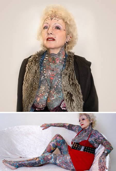 She be 70 and she no send wetin other people think. Isobel Varley na the most tattooed senior woman in the world with around 75% of her body tattooed.